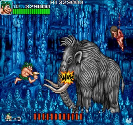 Un arcade de cavernícolas no podía prescindir del típico mamut.